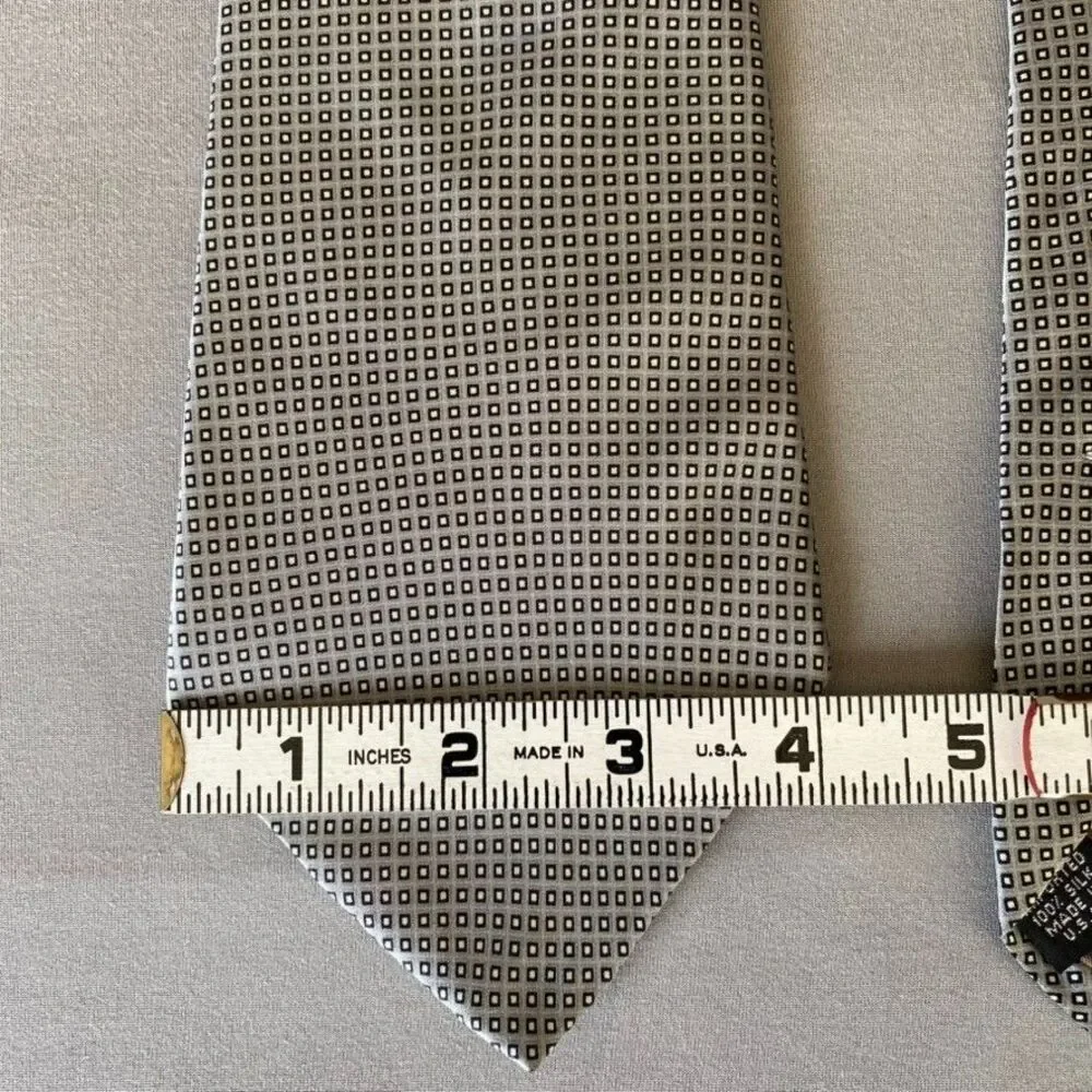 Perry Ellis Portfolio Silk Tie Gray Black Small Square Geometric USA 57